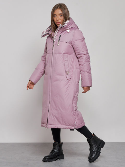 Пальто утепленное молодежное зимнее женское фиолетового цвета 59120F - CHOI PIGEON фото 4