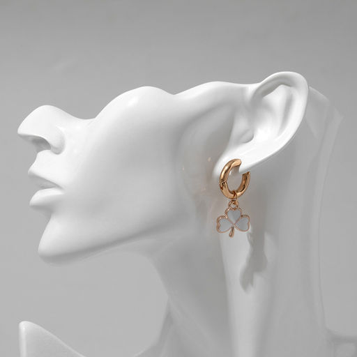 Серьги со съёмным элементом Трансформер клевер-сердце, цвет бело-бежевый в золоте - Qf фото 4