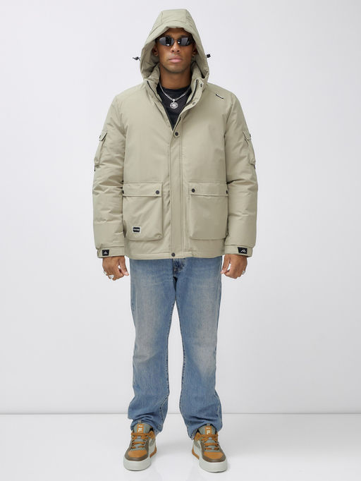 Куртка спортивная мужская зимняя с капюшоном бежевого цвета 2333B - Wonderrman фото 6