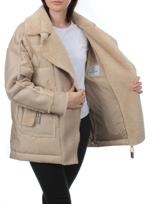 902 BEIGE Куртка зимняя облегченная женская (холлоффайбер 150 гр., искусственная дубленка) - Fashion фото 9