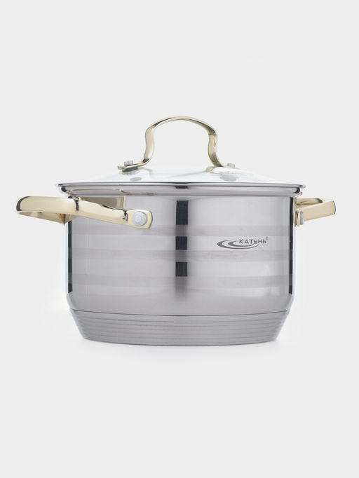 Кастрюля Катунь «ЭЛИС ГОЛД», 2.5 л, 18×11.5 см, стеклянная крышка, нержавеющая сталь, ручки золотистые