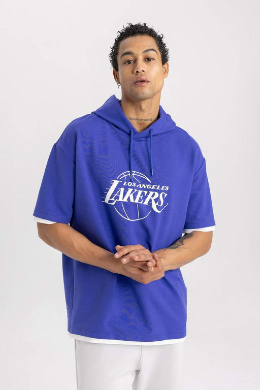 DeFactoFit Футболка оверсайз с капюшоном и короткими рукавами НБА Лос-Анджелес Лейкерс  фото 4