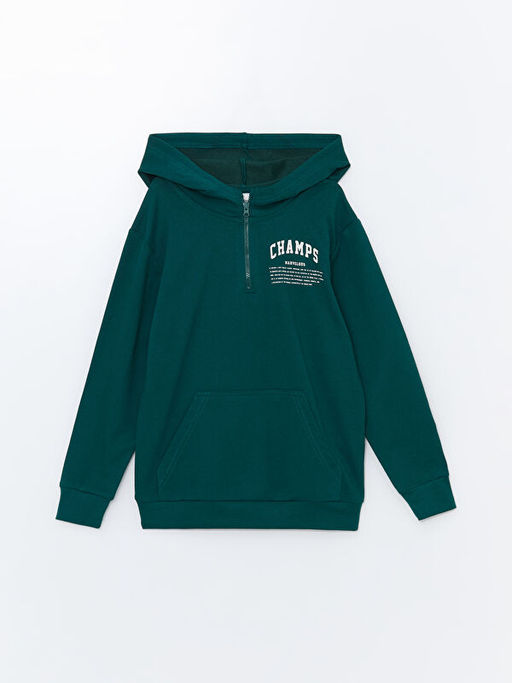 Bask?l? Uzun Kollu Erkek ?ocuk Hoodie ve E?ofman Alt? - Waikiki фото 2