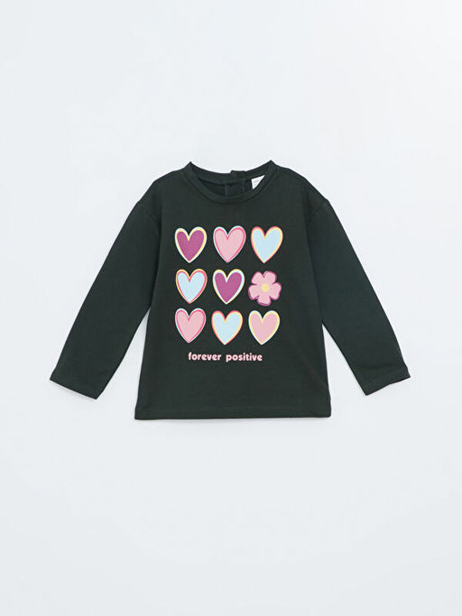 Bisiklet Yaka Bask?l? K?z Bebek Sweatshirt