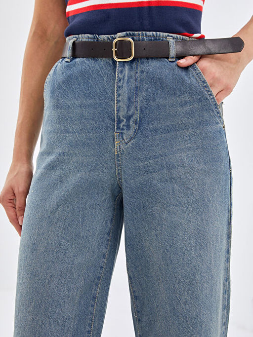 Beli Kemerli Wideleg Kad?n Jean Pantolon