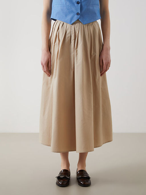 Beli Lastikli Saten Kad?n Pileli Etek