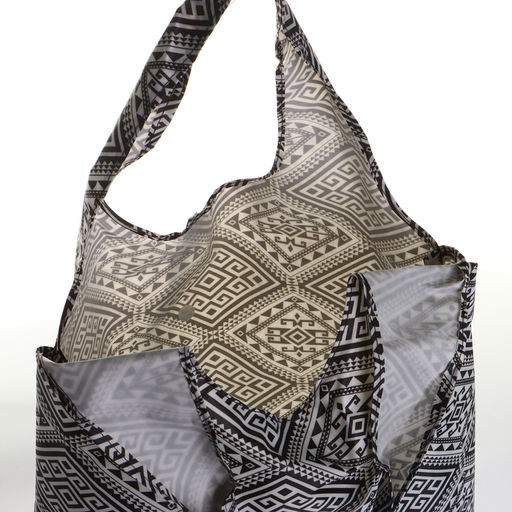 Сумка хозяйственная на кнопке, складная, чёрная, белая