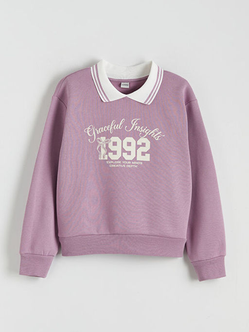 Polo Yaka K?z ?ocuk Kal?n Sweatshirt