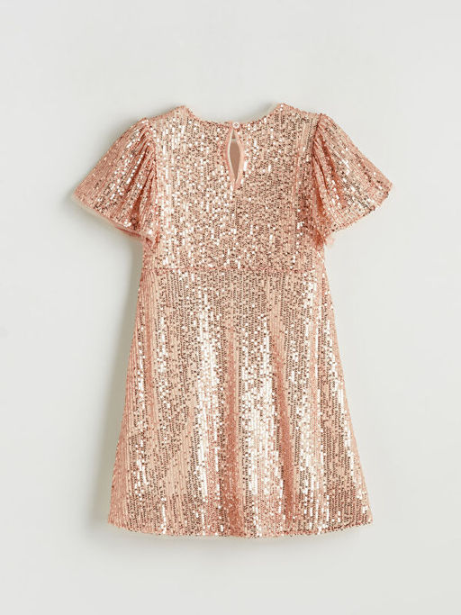 Bisiklet Yaka Pul ??lemeli K?z ?ocuk Elbise