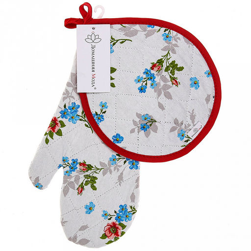 "Розовый ноктюрн" Кухонный комплект: прихватка-варежка 15х30см + прихватка "Капелька" 20х25см, хлопок "Премиум" 191г/м2 - хлопок 100%, наполнитель - ватин 280гр/м2, "Домашняя мода" (Россия)