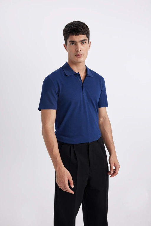 Базовая хлопковая футболка с короткими рукавами и воротником-поло Slim Fit