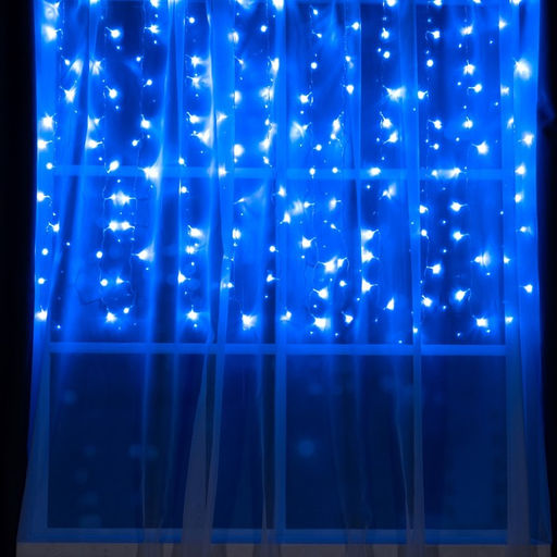 Гирлянда Занавес 1.5?1 м, IP20, прозрачная нить, 180 LED, свечение синее, 8 режимов, 220 В