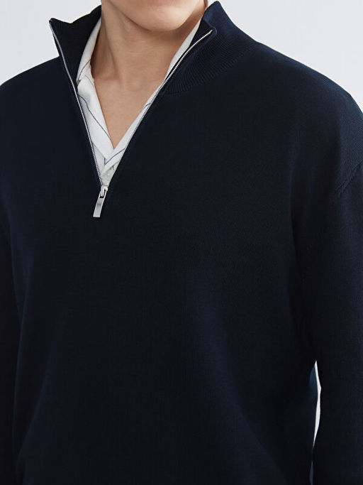 Fermuarl? Dik Yaka Erkek Triko Kazak