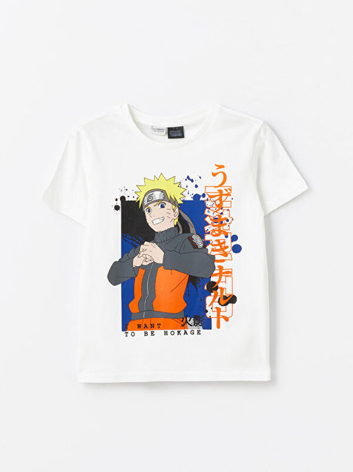 Bisiklet Yaka Naruto Bask?l? K?sa Kollu Erkek ?ocuk Ti??rt