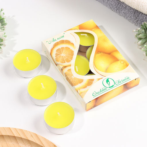 Цена за 2 шт. Набор свечей ароматических чайных «Лимон», 3.8×1.6 см, 3.5 ч, 12 г, 6 шт.