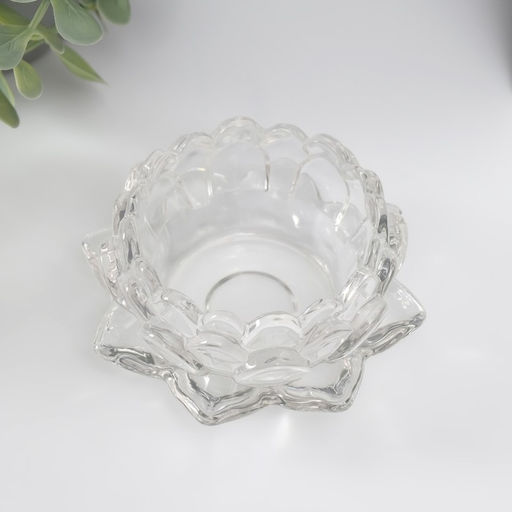 Стеклянный подсвечник на 1 свечу Лотос, прозрачный, 4?9.5?9.5 см