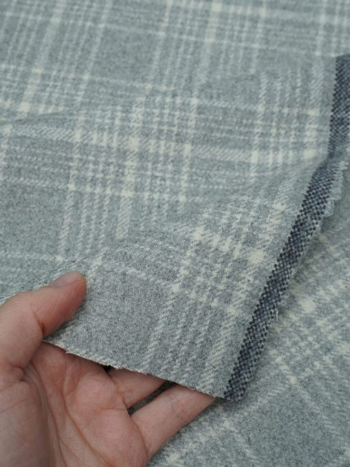 Шерсть пальтово-костюмная Твид Клетка цв.белый на св.сером, ш.1.5м, шерсть-60%, п/э-40% - Купава фото 2