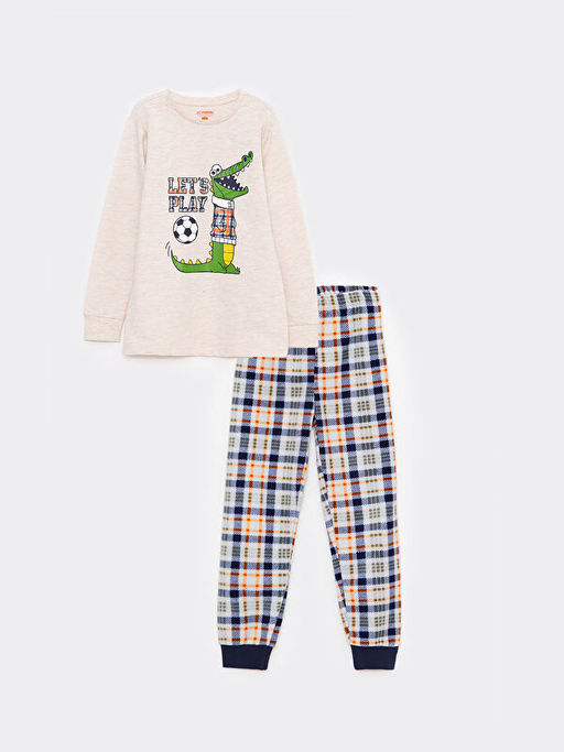 Bisiklet Yaka Bask?l? Uzun Kollu Erkek ?ocuk Pijama Tak?m?