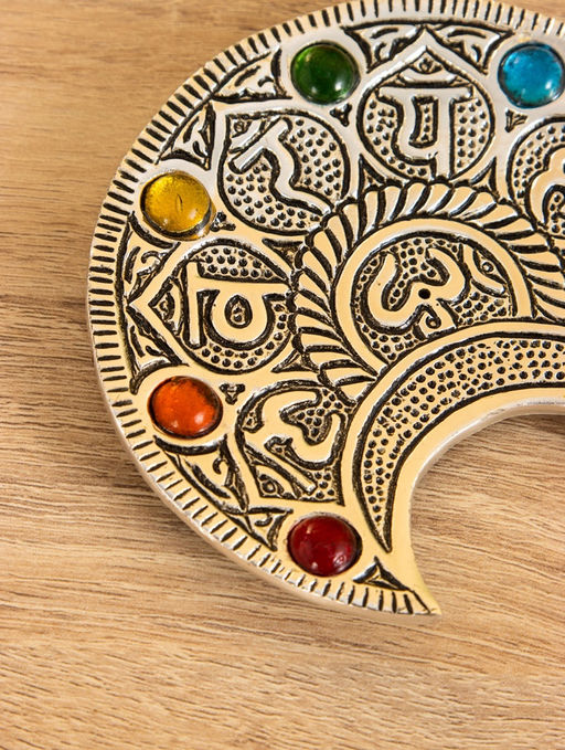 Подставка под благовония «Полумесяц с цветными кристаллами», 12×11 см, алюминий