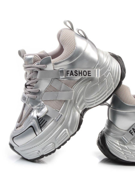 03-18C GREY/SILVER Кроссовки женские (натуральная кожа, искусственная кожа)