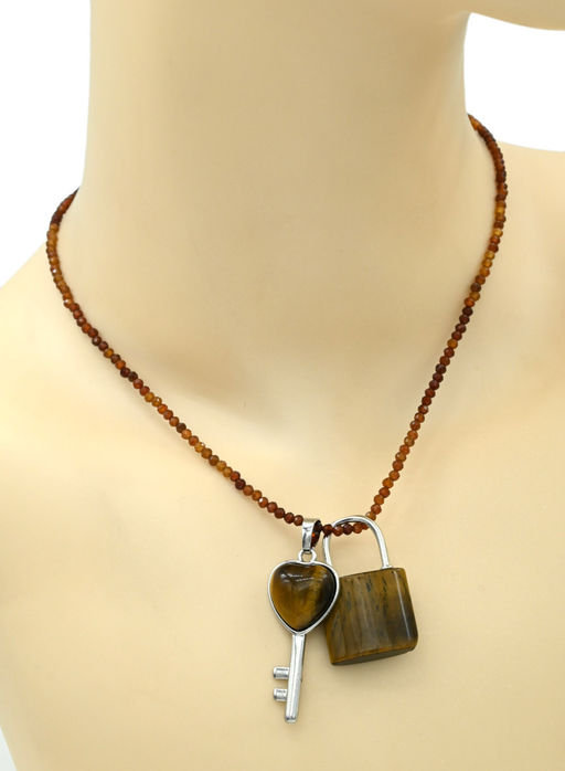 Парная подвеска Ключ - Замок 17*38мм, 20*32мм с тигровым глазом