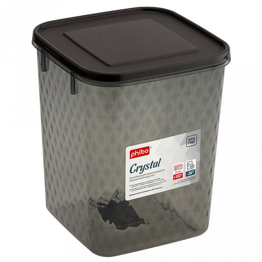 Контейнер для заморозки и хранения продуктов пластмассовый Кристалл 2,3л, 14х14х17см, черный, Phibo (Россия) - Домашняя мода фото 2