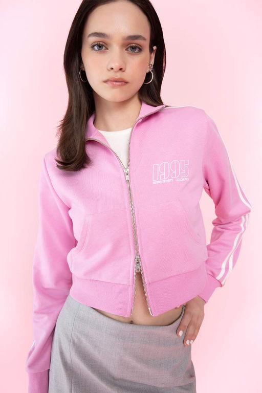 Толстовка на молнии с крутым приталенным принтом - Defacto фото 3