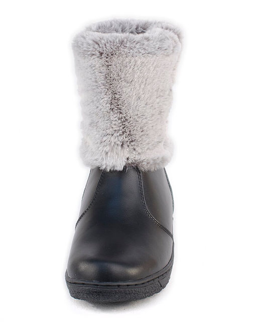 Унты женские на литой подошве. Черные., Мех "шиншилла". Короткие. Молния.