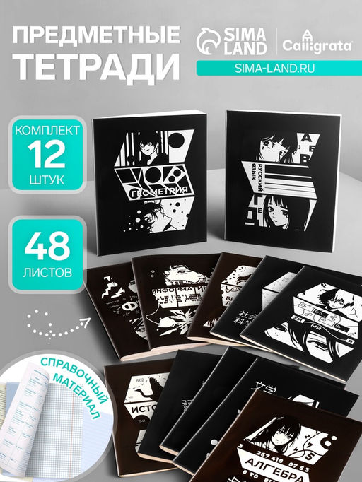 Набор предметных тетрадей 48 листов, Комикс Аниме, 12 предметов