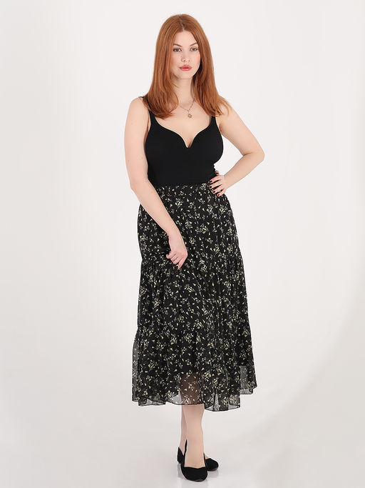 Длинная шифоновая юбка больших размеров ярусная - Almond фото 4