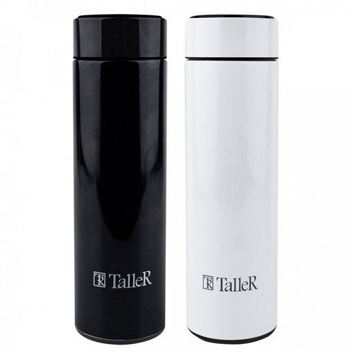 Термос из нержавеющей стали с узкой горловиной 0,45л "Морис" д6,3см, h22см, горло д5см, съемная сетка-фильтр, сенсорный индикатор температуры (несъемная батарейка), герметичная крышка, покрытие - черное, глянцевое, "TalleR" (Китай)