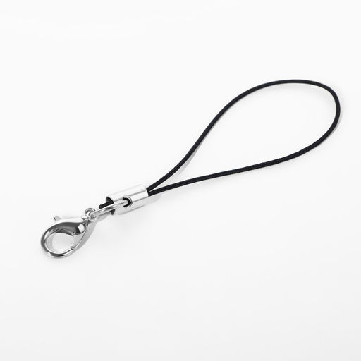 Цена за 100 шт. Основа для брелока на нитке, с карабином, 1.2×0.7 см, 6 см, цвет чёрный, серебряный