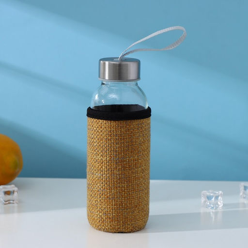 Бутылка для воды «Кантри», 300 мл, h=16.5 мл, в чехле, стекло, рисунок МИКС