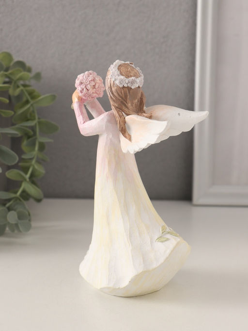 Фигурка полистоун Девушка-ангел в нежно-розовом платье, с букетом незабудок, 10?6.5?16 см