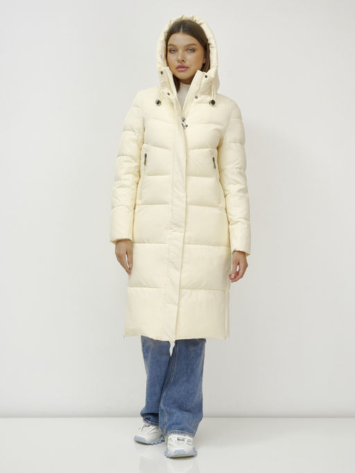 Пальто утепленное стеганное зимнее с капюшоном женское светло-бежевого цвета 9636_1SB - Mtforce фото 11