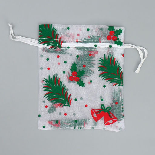 Цена за 5 шт. Мешочек подарочный новогодний органза «Рябина», 10×12 см ± 1.5 см