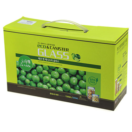 Банка для сыпучих продуктов стеклянная набор 4 штуки: 0,32л д8,5х7,3см - 2 штуки, 0,72л д8,5х15,3см - 2 штуки, пластмассовая крышка, подарочная коробка (Китай) (д/горла 7,2см д/основания 8,5см) - Домашняя мода фото 2