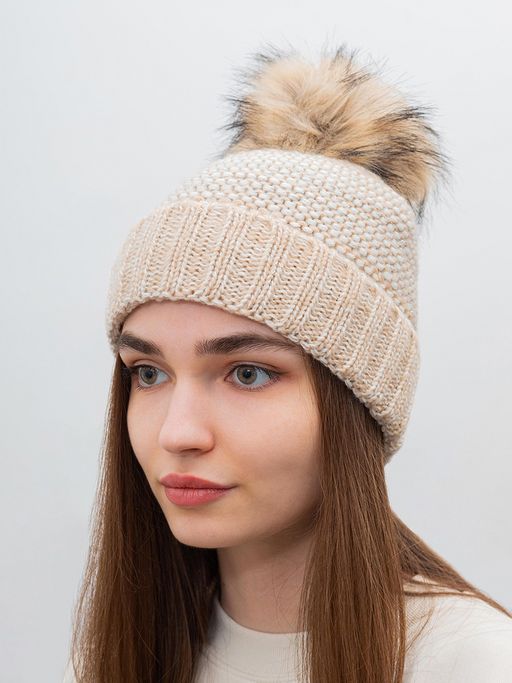 Шапка SEEBERGER арт. 18242-1 POMPOM BEANIE (белый / песочный)