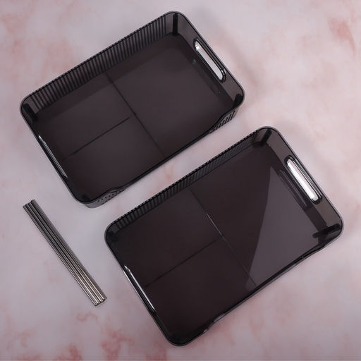 Органайзер для хранения, с ручками, 2 секции, 31×20×29 см, цвет чёрный, серебристый