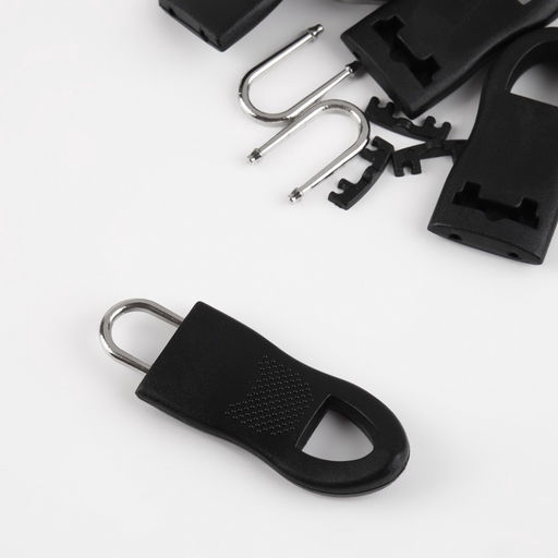 Цена за 3 шт. Пуллер для молнии, съёмный, 4.4×1.6 см, 10 шт., чёрный