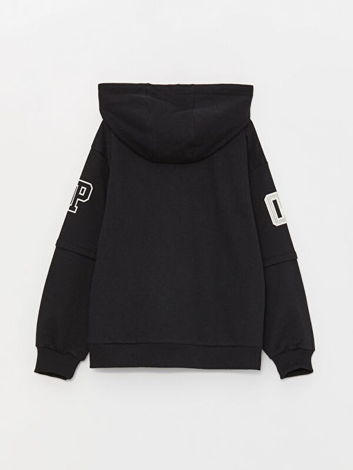 Bask?l? Uzun Kollu Erkek ?ocuk Hoodie - Waikiki фото 3