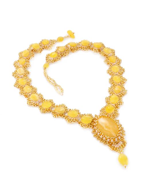 Изысканное колье из бисера и натурального балтийского янтаря Лукоморье - Амберхолл фото 3