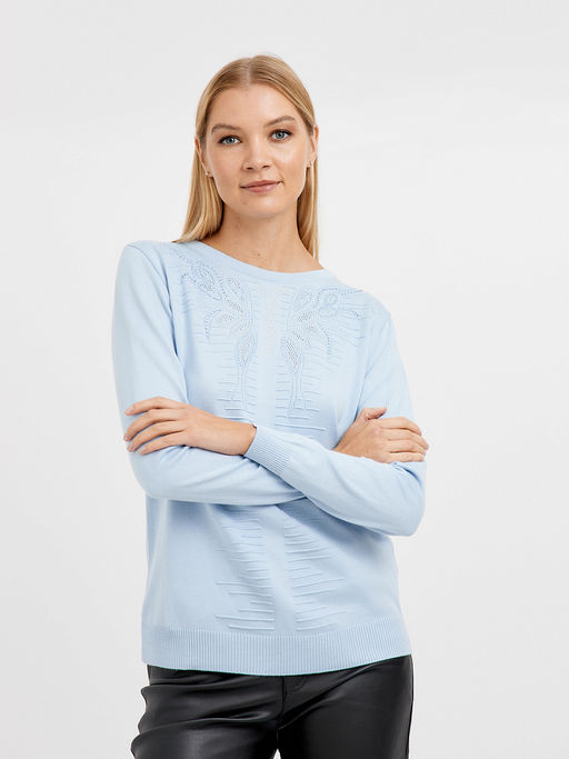 джемпер женский голубой с узором и с добавлением страз - Glenfield фото 3