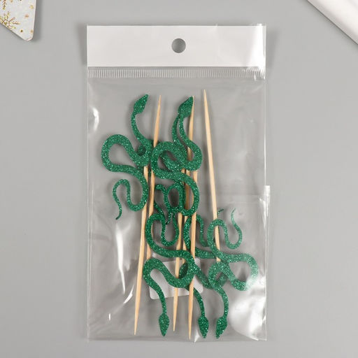 Фигурка - декор на палочке «Зелёная змея», 12.5 см, топперы набор 6 шт.