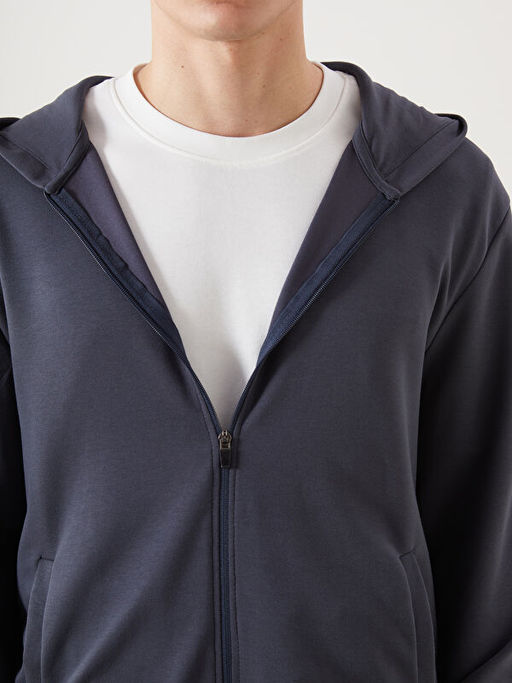 Kap??onlu Uzun Kollu Erkek Fermuarl? Sweatshirt
