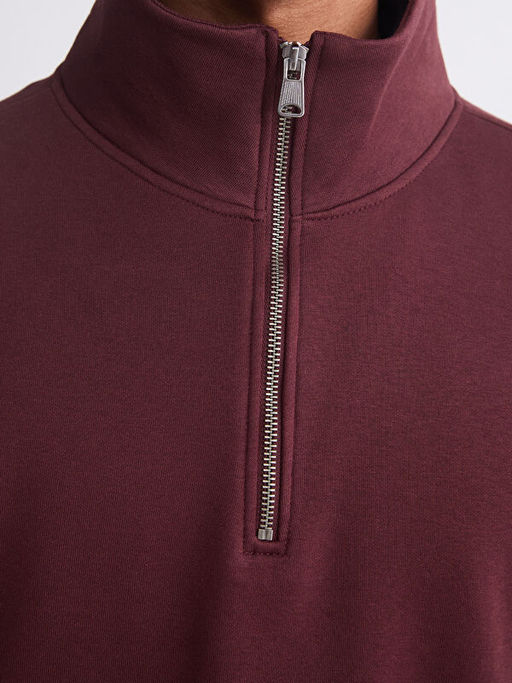 Fermuarl? Dik Yaka Erkek Kal?n Sweatshirt