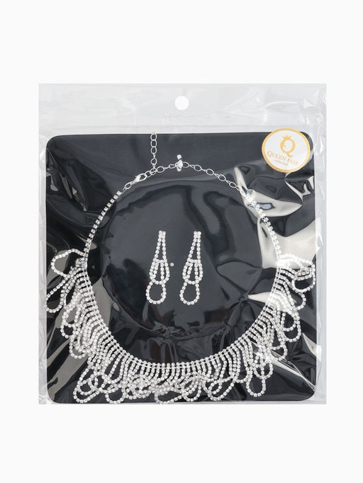 Набор 2 пред-а: серьги, колье со стразами "Лёд" люстры. d=13,5см, цвет белый в серебре