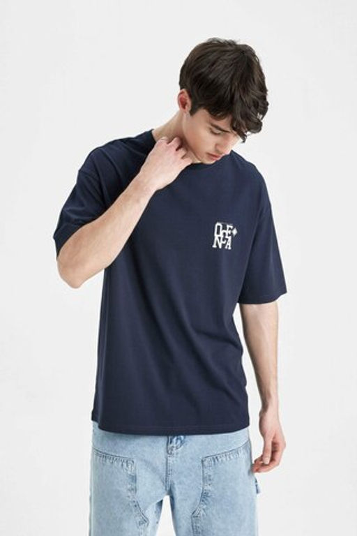 Comfort Regular Fit Rahat Kal?p Bisiklet Yaka Bask?l? K?sa Kollu Tisort - Defacto фото 3