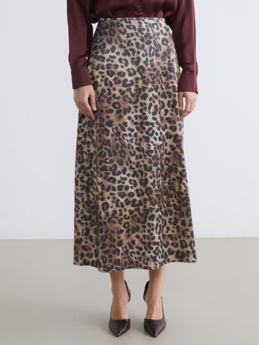 Leopar Desenli Saten Etek