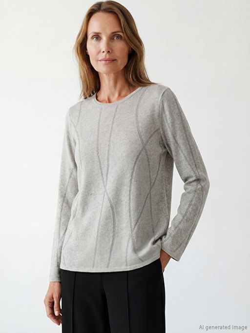 Bisiklet Yaka Desenli Kad?n Triko Kazak